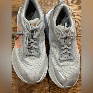 Hoka Gray and Coral Athletic Sneakers